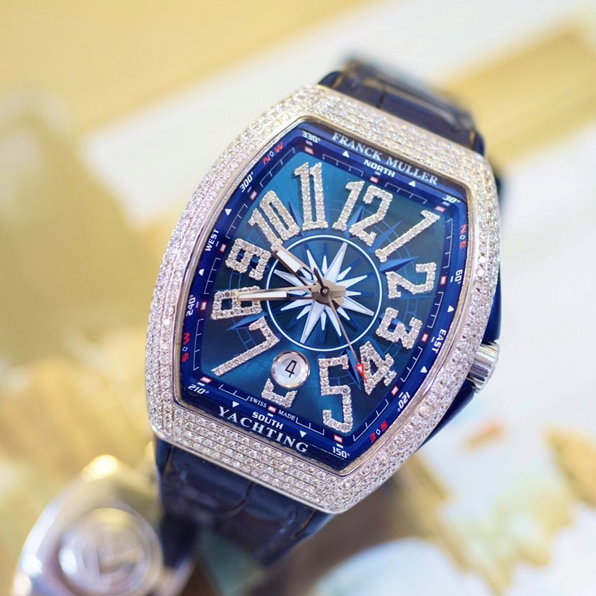 Franck Muller Yachting V41 Steel Custom Diamond Blue Dial Dong Ho Cu