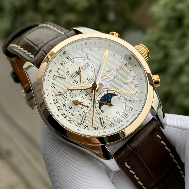 đồng hồ Longines Conquest Moonphase Chronograph Demi 18K L2.798.5.72.3