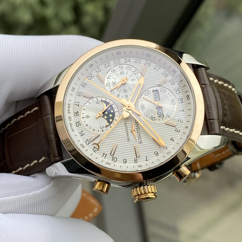 ng h Longines Conquest Moonphase Chronograph Demi 18K L2.798.5