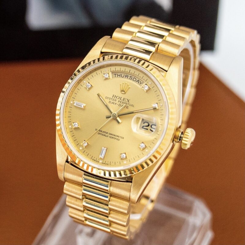 Rolex 18238 mặt trải tia vàng cọc kim cương