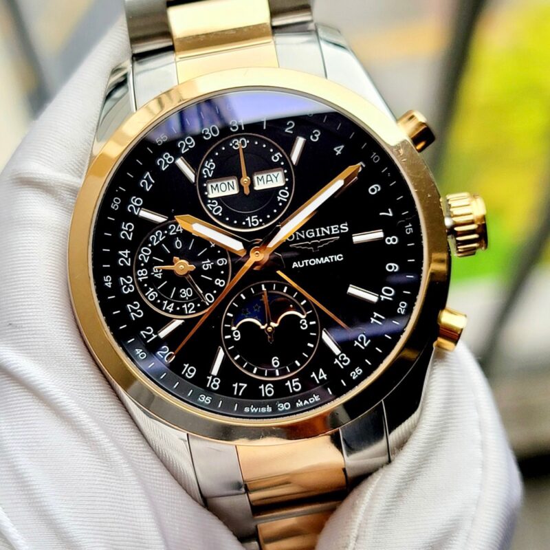 Đồng hồ Longines Conquest Chronograph Complete Calendar L2.798.5.52.7 rose gold niềng đúc 18k Cũ Chính Hãng