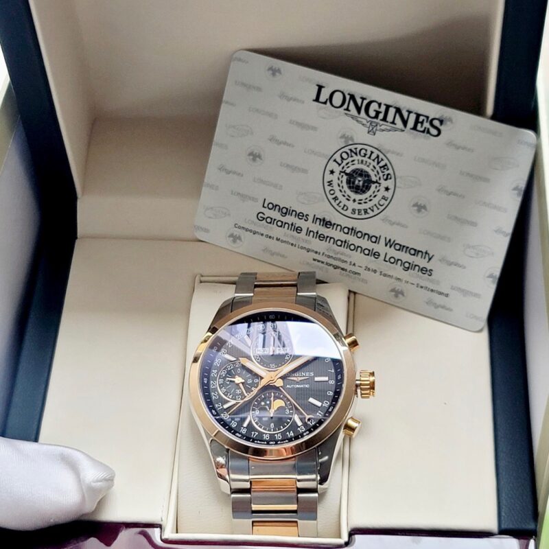 Đồng hồ Longines Conquest Chronograph Complete Calendar L2.798.5.52.7 rose gold niềng đúc 18k Cũ Chính Hãng