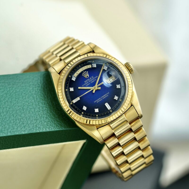 Đồng Hồ Rolex Day-Date 36mm 1803 18k Yellow Gold Presidential Blue Vignette Dial  Cũ