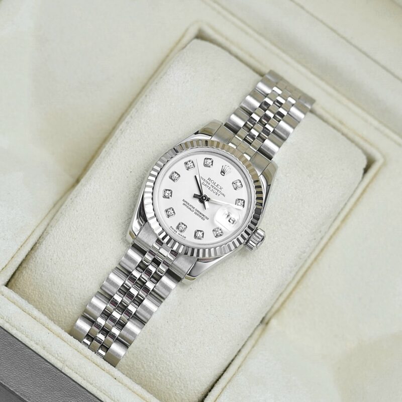 Đồng Hồ Rolex DateJust Lady 26mm 179174 Mặt Men Trắng Cũ