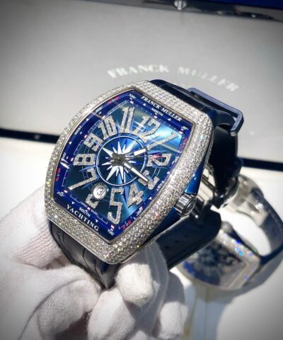 Đồng Hồ Franck Muller Yachting V41 Steel Custom Diamond Blue Dial Cũ