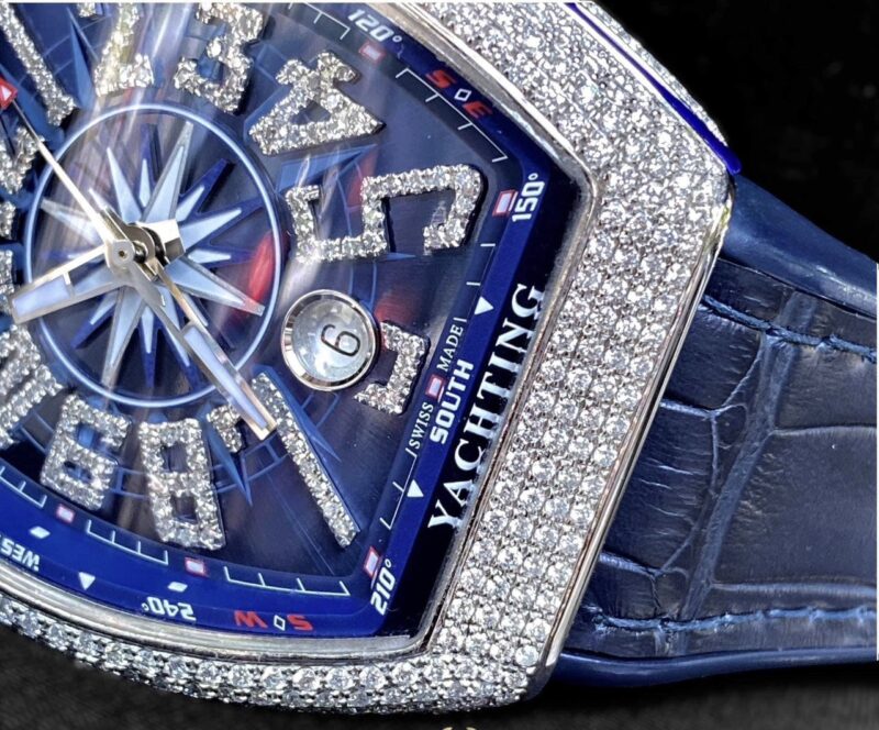 Đồng Hồ Franck Muller Yachting V41 Steel Custom Diamond Blue Dial Cũ