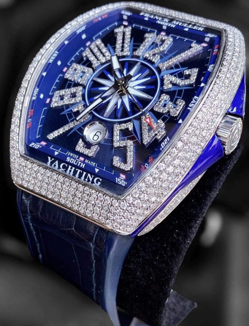 Đồng Hồ Franck Muller Yachting V41 Steel Custom Diamond Blue Dial Cũ