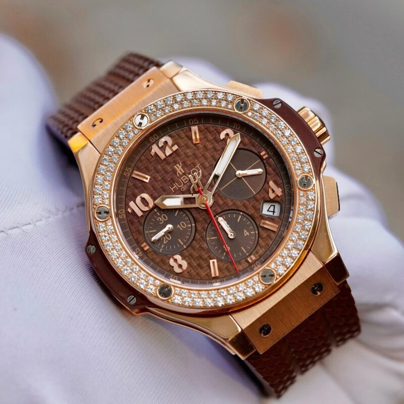 Đồng Hồ Hublot Big Bang Chronograp King Gold Capuchino Diamond 341.PC.1007.RX.114  Cũ