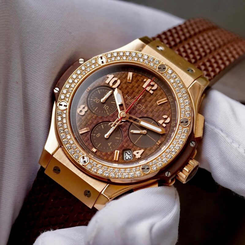 Đồng Hồ Hublot Big Bang Chronograp King Gold Capuchino Diamond 341.PC.1007.RX.114  Cũ