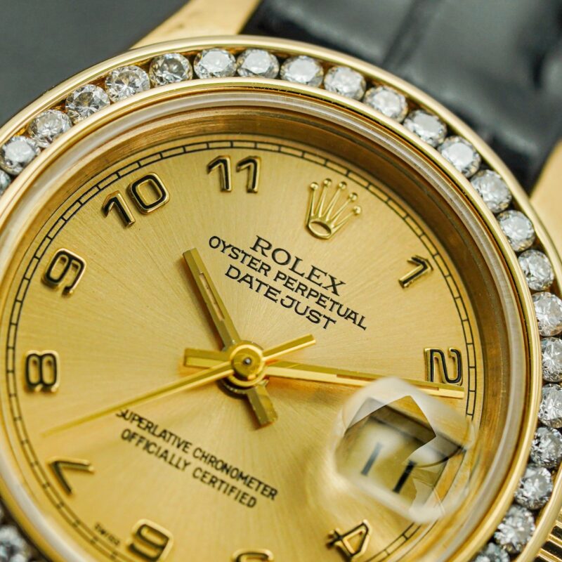 Đồng hồ Rolex Lady Datejust 69178 Mặt Số Tia Vàng Vành Kim Cương Tự Nhiên Cũ