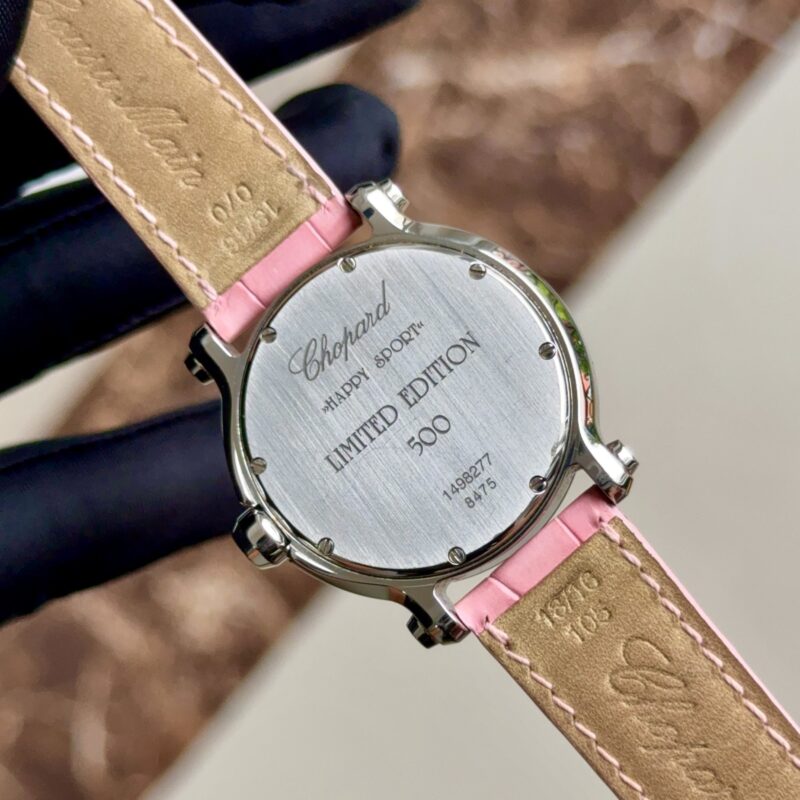 Đồng Hồ Chopard Happy Sport Diamond Ruby Heart Steel Pink Leather Ladies Watch Ref.278475 Cũ