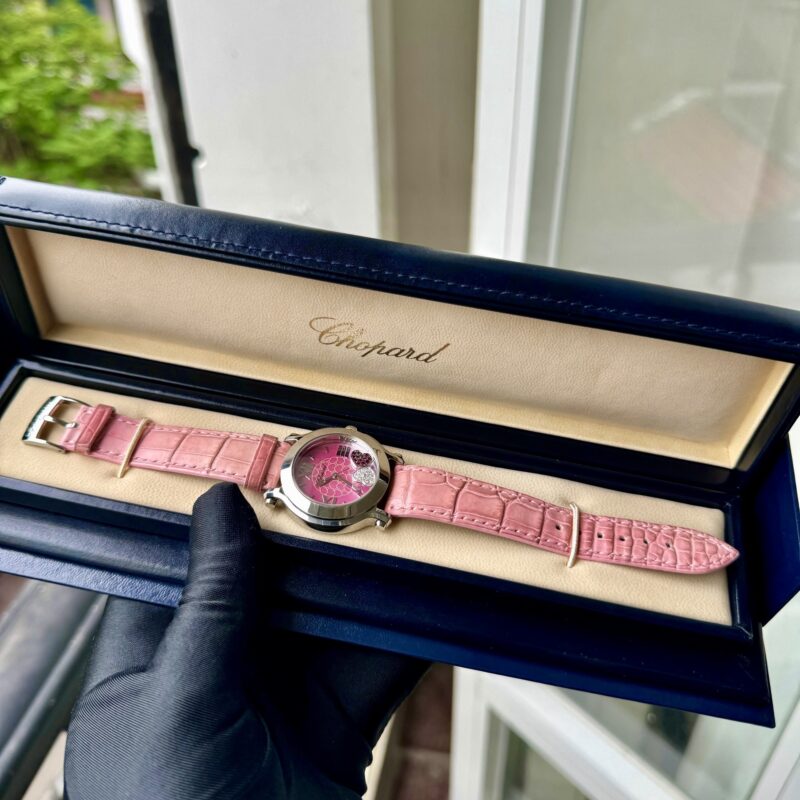 Đồng Hồ Chopard Happy Sport Diamond Ruby Heart Steel Pink Leather Ladies Watch Ref.278475 Cũ